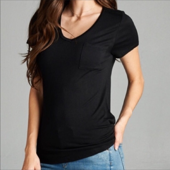 Tops - Silky V Neck Pocket T- Shirt